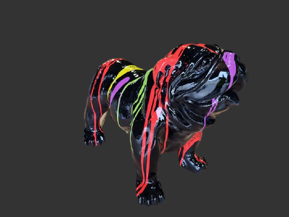 Engelse bulldog met verfdruppels